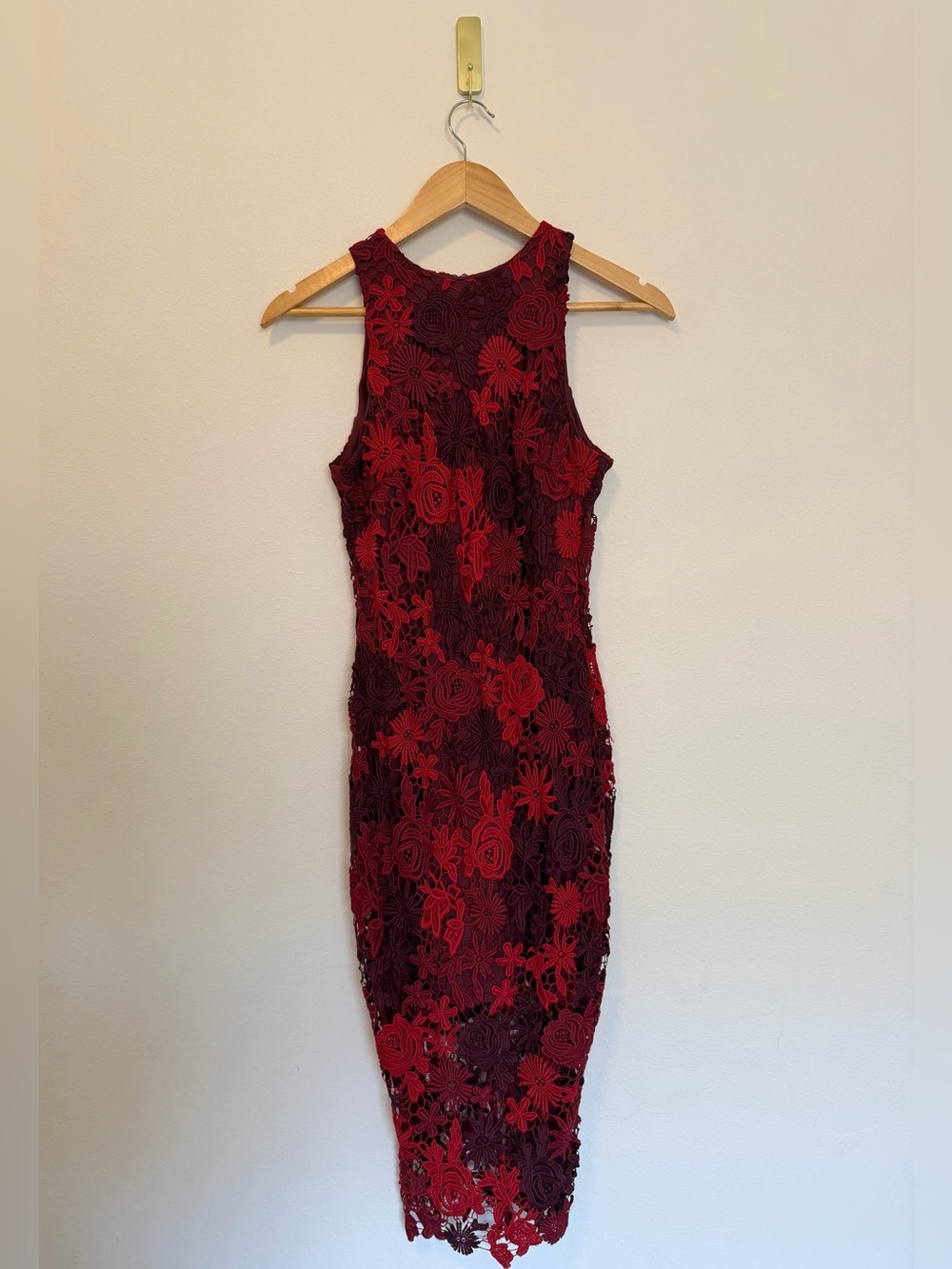 Alexia Admor Red Floral Lace Midi Dress XS Elegant Cocktail Wedding Guest - Picture 5 of 10